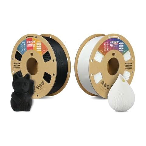 OVERTURE 3D Printer Filament 2kg, Matte PLA Filament and PLA Filament Fit Most FDM 3D Printers, 1kg per Spool, Pack of 2,Matte PLA Black+PLA White Cover