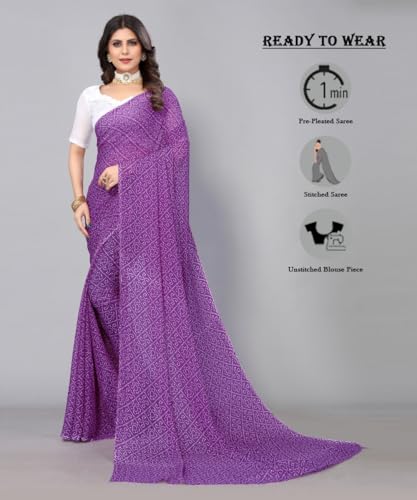 Image of Yashika Women's Georgette Printed Ready To Wear one Minute Saree With Unstitched Blouse | 1 Minute saree | Ready To Wear sari | saree for women