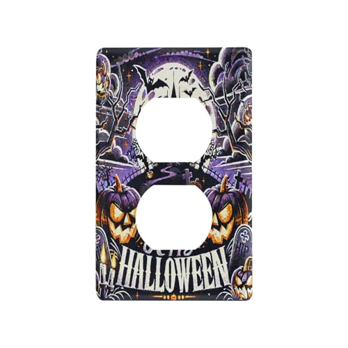 Halloween House Purple Light Switch Cover Decorative Receptacle Outlet Wall Plate Guard Plastic Outlet Covers for Farmhouse Home Decor Livingroom (Duplex Outlets Cover)