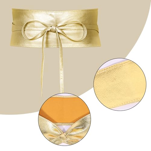 MILAKOO Wide Wrap Around Wristband Belt for Women Obi Belt Leather Retro Bowknot Lace-up Waist Belt3