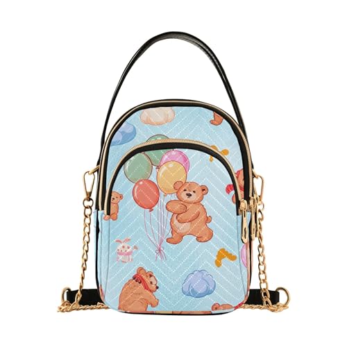 Cute Bears Balloons Light Blue Shoulder Purse Handbag Phone Wallet Chain Strap Purse Floral Print Crossbody Clutch Zipper Tote, 5.9