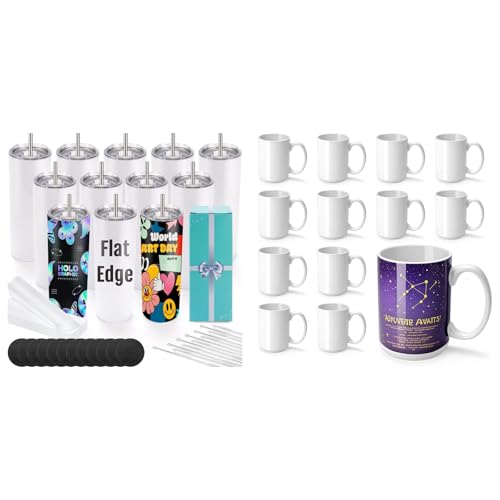Joyclub Bundle of 12 Pack 20 oz Sublimation Tumblers and 12 Set Sublimation Mugs Blank 15 oz Coffee Mugs