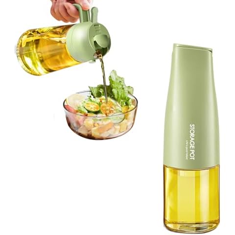 YARRAMATE 500ml /17oz Oil Sprayer for Cooking (Green) and 500ml /17oz Auto Flip Olive Oil Dispenser Bottle for Kitchen (Green) Cover