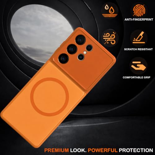 Image of SHINESTAR Luxury Matte Glass Magnetic Phone Case for Samsung Galaxy S24 Ultra 5G| Wireless Charging Support | Camera Lens Protection | Shockproof Slim Protective Back Cover | Orange