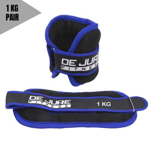 Image of DE JURE FITNESS Adjustable Ankle Weights Set 2KG (1Kg x 2) � Grey | Cardio, Running, Weight Training & Home Gym | Spandex + Cast Iron | Comfortable Fit with Velcro Strap | Unisex Fitness Gear - Blue