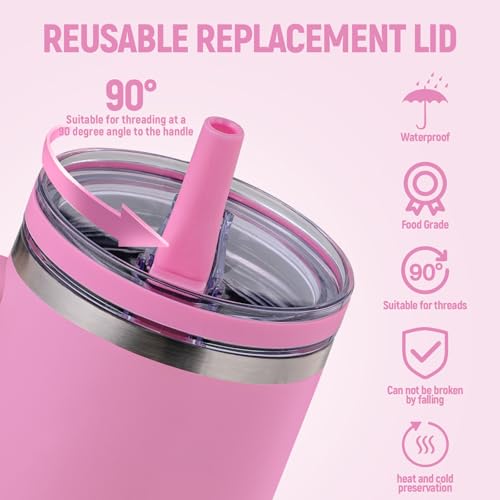 Image of Replacement Lid for Stanley 40 oz and 64 oz Tumbler.Leakproof Flip Straw Lid Fit Stanley Cup Quencher H2.0 40 oz /64 oz and Stanley ProTour 40oz /64oz Tumbler.(Peony,2-Pack)