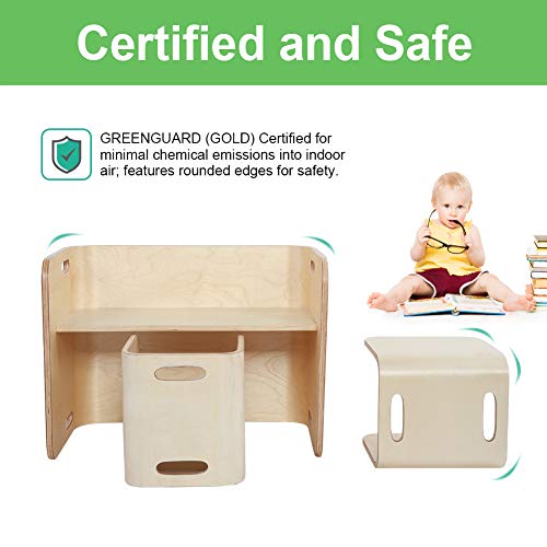 Tafel en stoelenset, 3 pak kindertafel en stoelen Natuurlijk gebogen hout Multifunctionele houten kinderstudietafel en… - Afbeelding 5