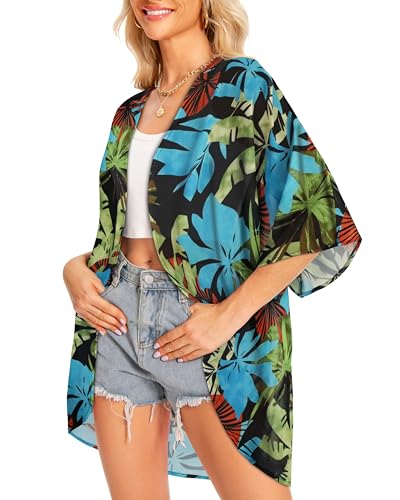Image of Women Kimono Cardigans Casual Summer Tops Cover up Open Front Floral Print Resort Wear 2026