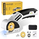 GlimHirVox Electric Box Cutter for Cardboard, 4.2V Cordless Electric Scissors up to 1/4”, Cordless Cardboard Cutter with 2 Titanium Blades, with Safety Lock & LED, for Fabric, Leather, Plastic, Carpet