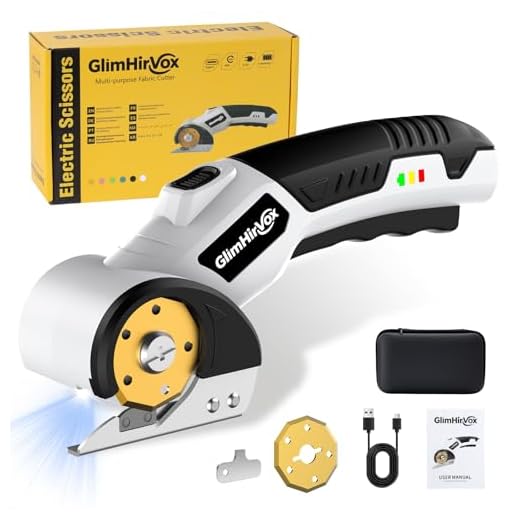 GlimHirVox Electric Box Cutter for Cardboard, 4.2V Cordless Electric Scissors up to 1/4”, Cordless Cardboard Cutter with 2 Titanium Blades, with Safety Lock & LED, for Fabric, Leather, Plastic, Carpet