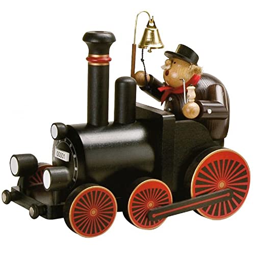 KWO Olbernhau 81928 Räuchermännchen Lokführer mit Lokomotive, 22 cm