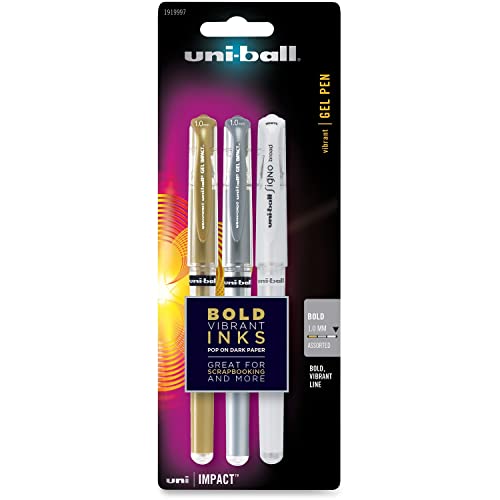 Stylos gel uni-ball Impact pointe gras 1.0mm métallique assortis 3 pcs