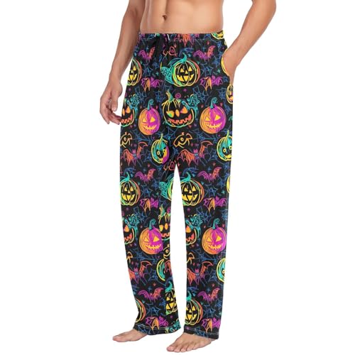 Men's Halloween Pumpkins Pajama Pants with Pockets - Straight Fit Cotton Sleep Bottoms for Lounge & Nightwear#3854