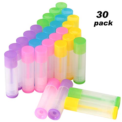 SBYURE 30 Pieces Lip Balm Empty Container - Multi-Color Clear Empty Tubes - Make Your Own Lip Balm,3/16 Oz (5.5 ml)