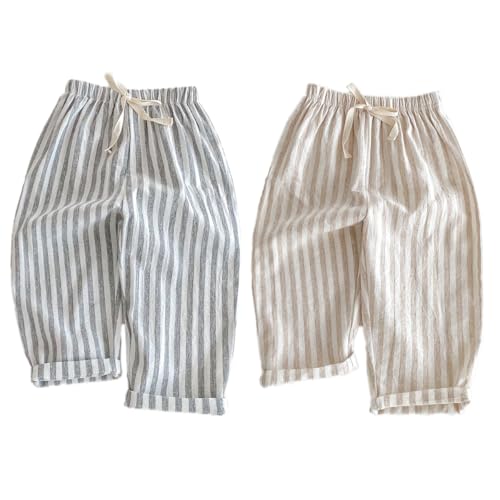 Ashmyova Classic Casual Pants for Boys Thin Cotton Stripe Elastics Waist Spring Summer Trousers Toddler Long Pants 2Pcs