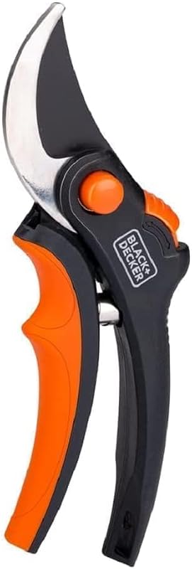 BLACK+DECKER Cisaille de Jardin - Ciseaux à Bois - Secateur de Jardin avec Lames en acier trempé - Branches d'un Diamètre de 13 mm - Taille 20,3 cm - Acier - Noir/Orange