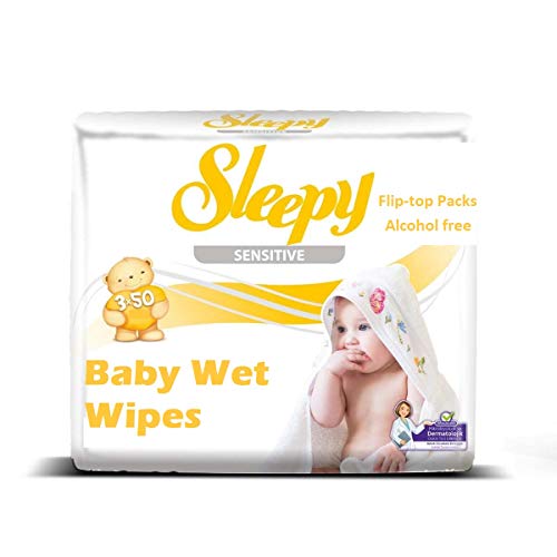 Sleepy Sensitive Baby Wet Wipes 3 Flip Top Packs 150 Count Total