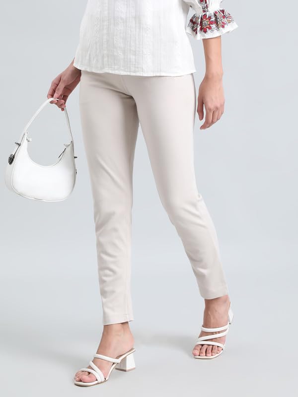 Image of GO COLORS Ponte Smart Kurti Pants Full Length for Women | Breathable, Mid Rise