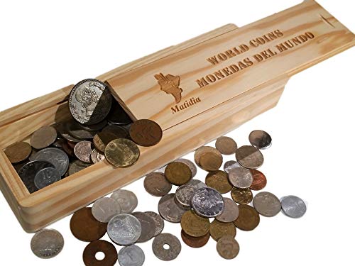 Matidia World Coins Collezione di Monete del Mondo. in Scatola di Legno. Plumier