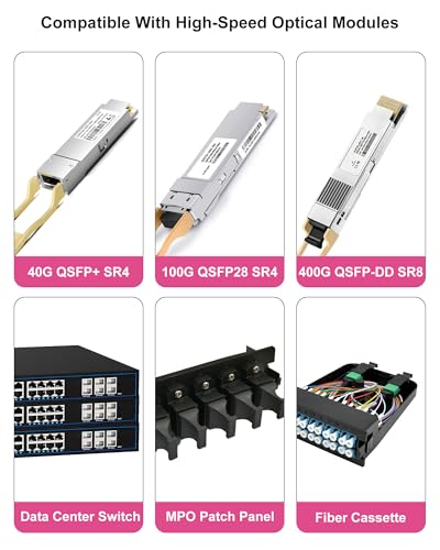 Image of OM4 MPO Breakout Cable 5M, 16 Fiber APC to 2 x 12 Fiber UPC, Type B Female MPO Multimode Fiber Patch Cable, LSZH, for 40G 100G 400G QSFP-DD QSFP28 Data Center Parallel Optics