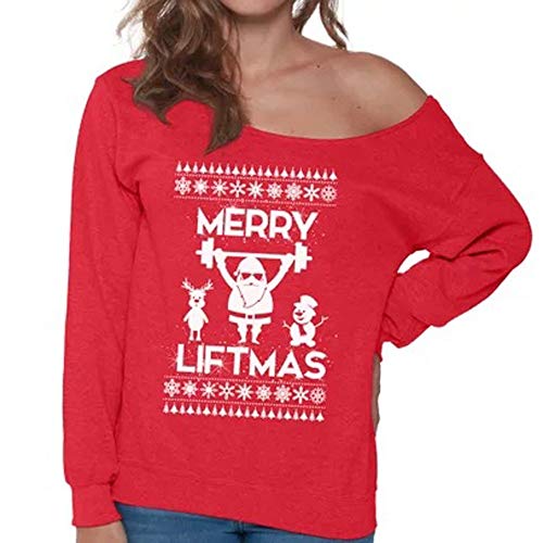Women Ugly Christmas Sweater Long Sleeve Merry Christmas Crewneck Santa Claus Print Sweatshirt Blouse