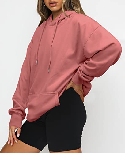 Beaully Womens 2022 Hooded Drawstring Hoodies Pullover Sweatshirts Casual Long Sleeve Tops Shirts 6055 Watermelon Red X-Large #TOP2