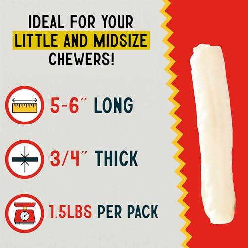 Canine Chews 5-6\" Dog Rawhide Retriever Rolls - Pack of 20 Extra Thick Dog Rawhide Chews - 100% Real & All-Natural Beef Rawhide Bones for Small Dogs - Healthy Single-Ingredient Natural Rawhide Rolls