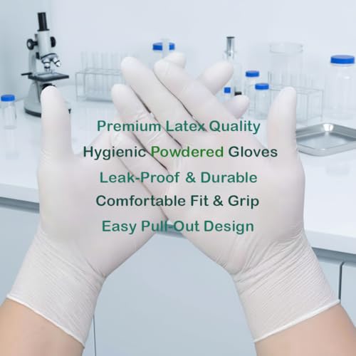 Image of adbeni Latex Hand Gloves | Powdered Non-Sterile Disposable | Comfortable Fit & Grip | Suitable for Medical Examination, Clinics, Nursing, Labs, Chemist Counters & Hygiene Use | Medium | Pack of 10