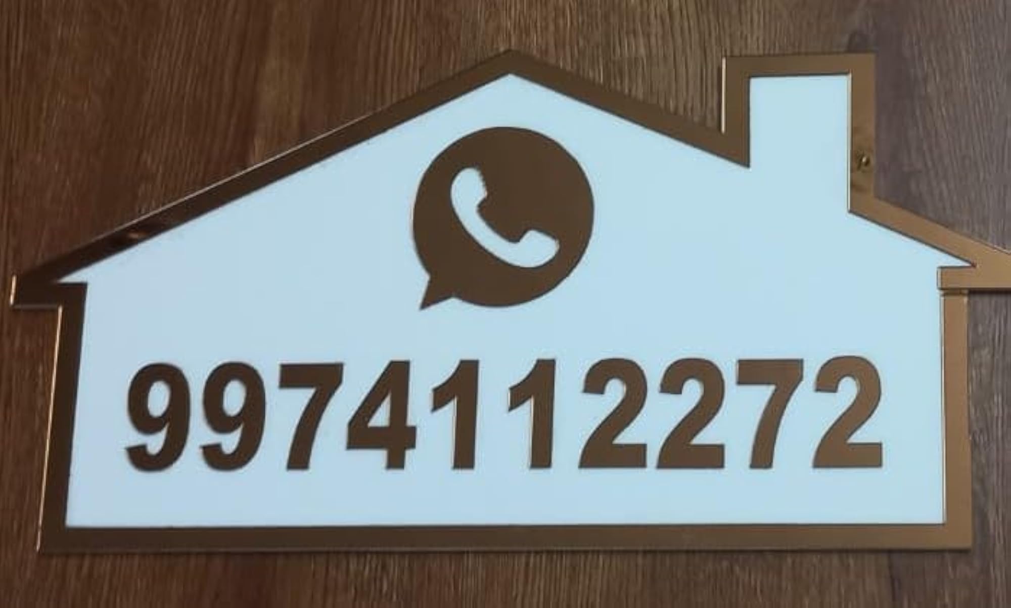 White Acrylic Round Plate with Golden Embossed Letters, Weatherproof