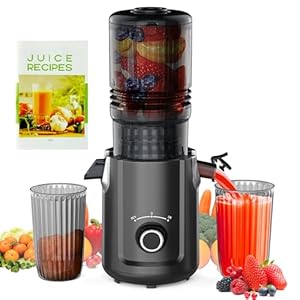 Hobsir Juicer Machines, 5.3-Inch Cold Press Juicers, Masticating Slow Juicer Machines with 300W, Large Feed Chute Juice Machines for Vegetables and Fruits, Easy to Clean Juicers, Black