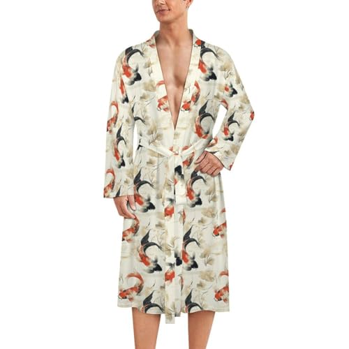Peignoir de bain pour homme kimono léger rétro imprimé poisson rouge en coton