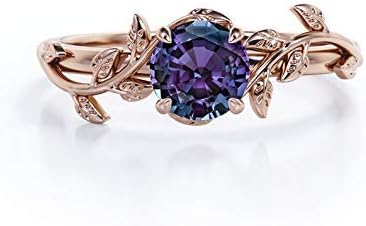 Alexandrite Engagement Ring, Ring For Her Sterling Silver, Rose Gold Boho Ring, Personalized Ring For Women, Leaf Engagement Ring Rose Gold