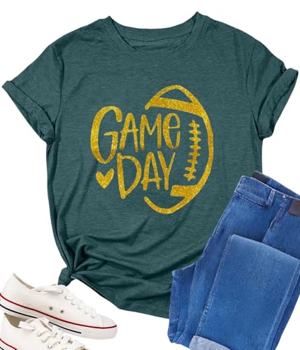 Football Shirts for Women Game Day Shirt Football Season Tshirt Graphic Tee Funday Sunday Gifts Party Tops Blouse Green