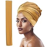 Headwraps for Black Women, 66' Extra Long Velvet Tube Hair Scarf Turban, Luxury Pleated Headscarf Ties Coverings Large Scarves, Stretch Headbands Caps Hijab for African Indian Locs Hats Swim (Gold)