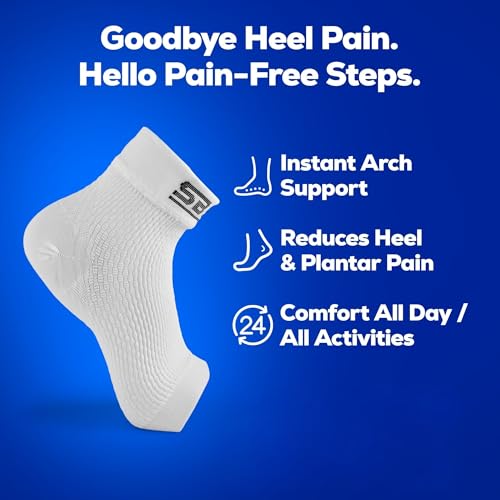 SB SOX Plantar Fasciitis Relief Socks – Ankle Brace Compression Sleeve – Arch Support for Foot Pain, Swelling, Heel Spurs – Foot Brace for Achilles Tendonitis Relief, Injury Recovery (Solid White, Medium) - Thumbnail 3