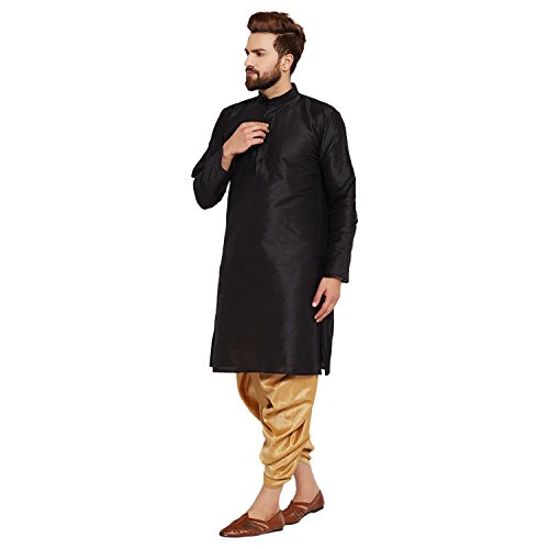 Image of SOJANYA (Since 1958 Men's Off-White and Gold Dupion Silk Dhoti Kurta Set