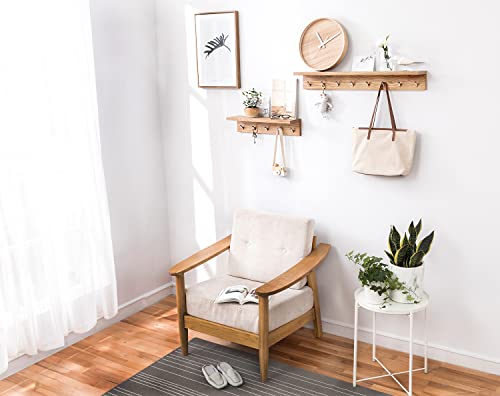 OAKERLAND Estante Flotante de Madera Maciza Con Ganchos, 70cm Balda Pared Para Entrada, Baño, Dormitorio, Sala de Estar (70cm - 6 Ganchos) - imagen 5