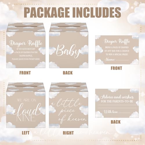 Image of Teling 51 Pieces Diaper Raffle Tickets with Card Box,Cloud 9 Style