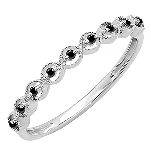 Dazzlingrock Collection 0.10 Carat (Ctw) Round Black Diamond Ladies Wedding Stackable Band Ring 1/10 Ct | 925 Sterling Silver, Size 7.5 #TOP13
