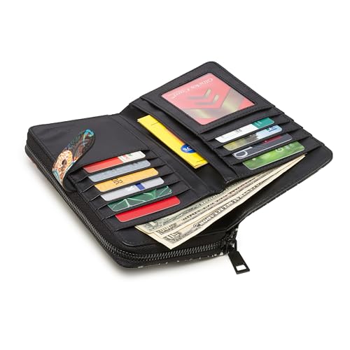 Portefeuille Femme XXL grand format compartiment smartphone noir