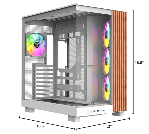 Image of Thermaltake View 380 XL WS ARGB; Mid Tower Chassis; Side Wood Trim; 4x120mm ARGB Lite Fans Included; 420mm GPU Clearance; ATX /mATX /mITX; Hidden Connector Support; Dual Chamber; Snow; CA-11E-00M6WN-WS