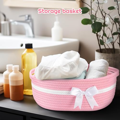 Image of Allaugh Pink Baskets for Gifts Empty: Graduation Gift Baskets with Ribbons and Handles - 12 inchX 8 inch X 5.5 inch Cellophane Wrap Rope Cotton Bow Woven Basket - Cute Large Bags for Teacher from Girl Students