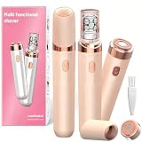 Gesichtshaarentferner für Frauen, Epilierer Damen, 2 in 1 Elektrischer Gesichts Epilierer Damen mit LED-Licht Wiederaufladbar Schmerzfreie Gesichtsrasierer für Körper, Wangen, Kinn, Arme (Pink)