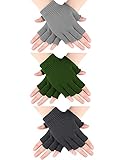 SATINIOR 3 Pairs Half Finger Gloves Winter Fingerless Knit Gloves for Typing in Cold Office(Dark Grey, Light Grey, Army Green)