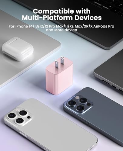 Image of Charger Fast Charging, USB C Charger Block, 6FT /10FT Lightning Cable | For Apple iPhone 14 /13 /12 /11 Series, 2-Pack 6FT /10FT Long USB C to Gripit Lightning Cables, AirPods, pink