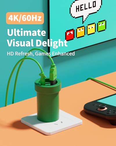 Image of POWKONG Switch 2 Charger Dock Portable Compatible with Nintendo Switch 2 /1 /OLED /Lite, 60W GaN Charging Dock&Hub, Docking Station for TV with 4K 60Hz HDMI /USB-C PD Fast Charging /USB 2.0-Green