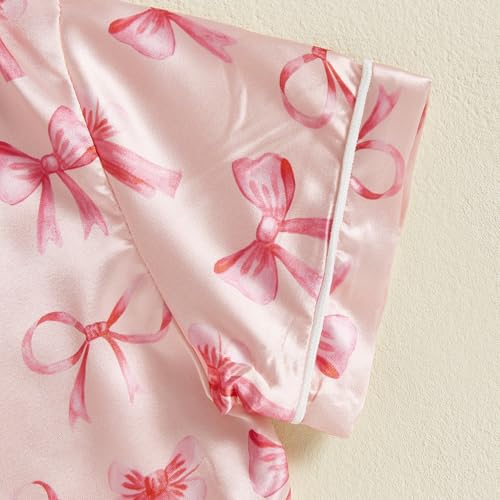 Kuriozud Toddler Baby Kids Satin Pajamas Short Sleeve Button Down 2 Piece Pajama Set Little Girl Sleepwear Summer Pajamas4