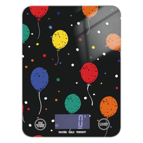 Balloon Star - Báscula digital de viaje de lunares arcoíris fácil de limpiar, 11 libras/1 onzas, escala digital pequeña de 5 kg/5 g, con 4 unidades para pérdida de peso, báscula keto para hornear