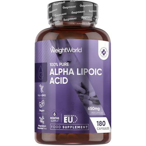 WeightWorld Alpha Lipoic Acid 650mg | 180 Capsules | 6 Months Supply | 1 Capsule a Day | Vegan ALA Supplement | Non-GMO & Magnesium Stearate-Free | No Added Preservatives