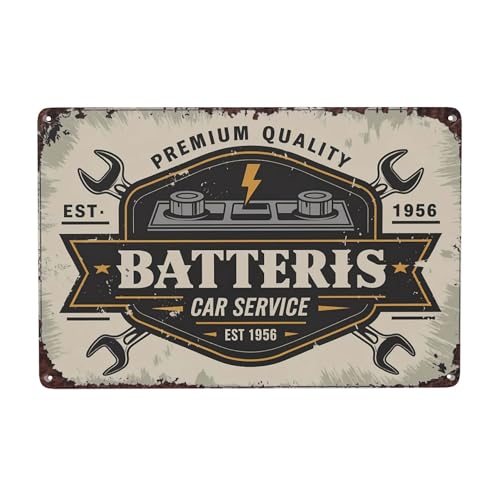 Vintage quote wall decor featuring Car Batteries Service Metal Tin